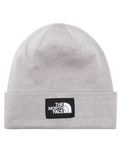 The North Face Gray Logo-Patch Knitted Beanie for men