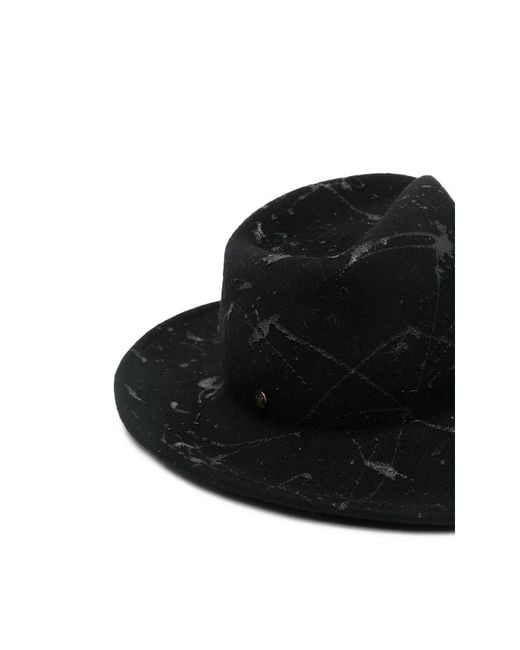 Yesey Black Crackle-Print Fedora Hat