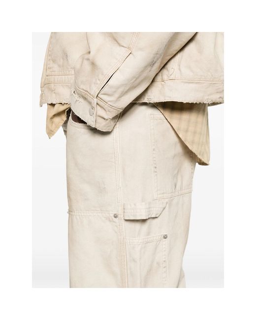 Cole Buxton Natural Distressed Panelled Jeans for men