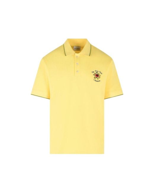 Drole de Monsieur Yellow Embroided Polo Shirt for men