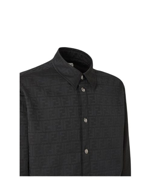 Fendi Black Ff-Jacquard Long-Sleeve Shirt for men