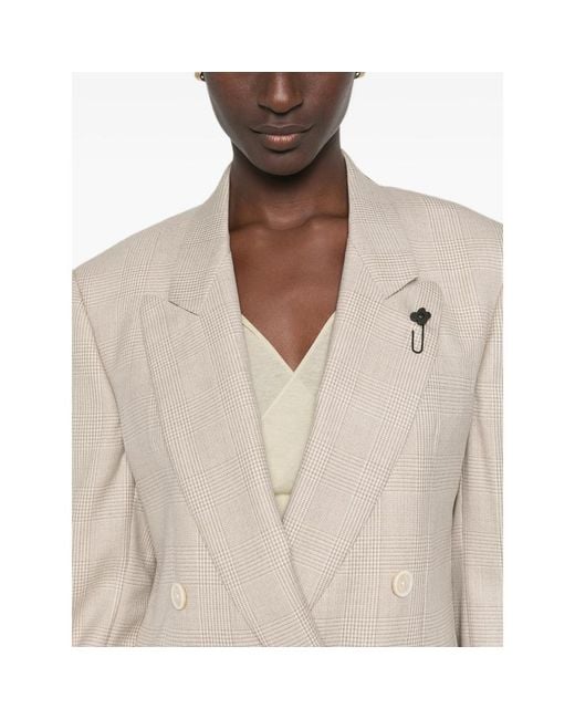 Lardini Natural Houndstooth-Pattern Double-Breasted Blazer