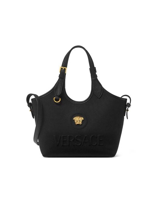 Versace Black La Medusa Canvas Mini Tote
