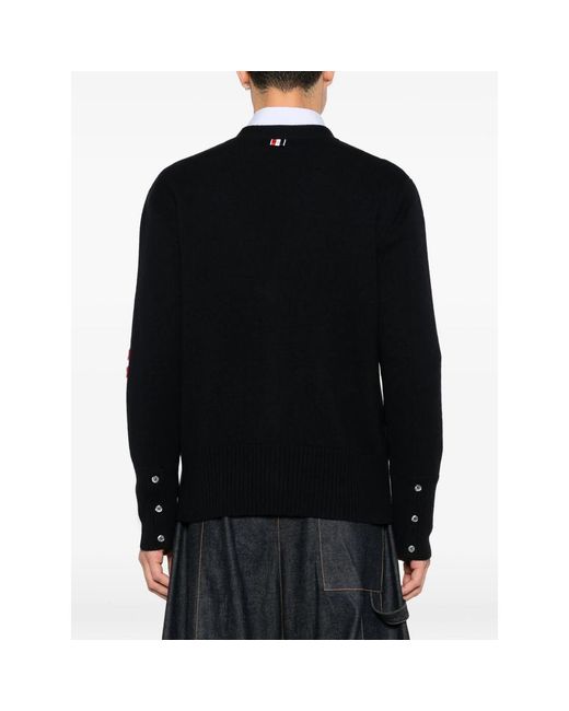Thom Browne Black 4-Bar Cable-Knit Cardigan for men