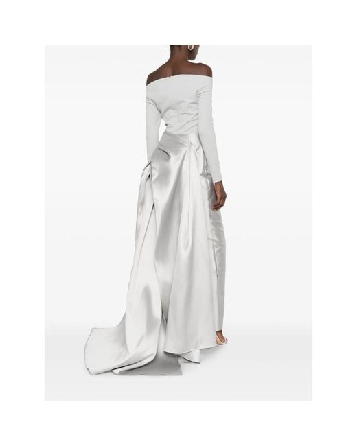 Solace London White Off-Shoulder Draped Gown Maxi Dress