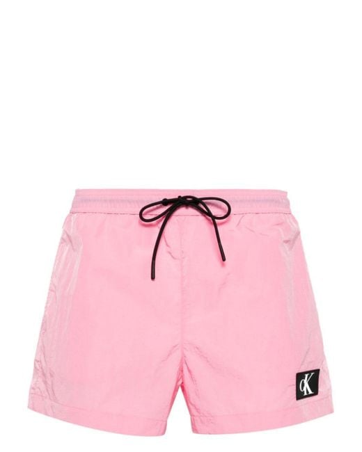Calvin Klein Pink Logo-Patch Swimming Shorts for men
