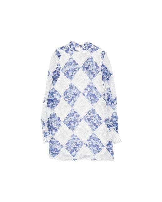 Twinset Blue Long-Sleeve Floral-Detail Mini Dress