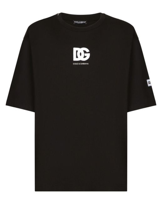 Dolce & Gabbana Black Short-Sleeved T-Shirt With Dg Logo Patch for men