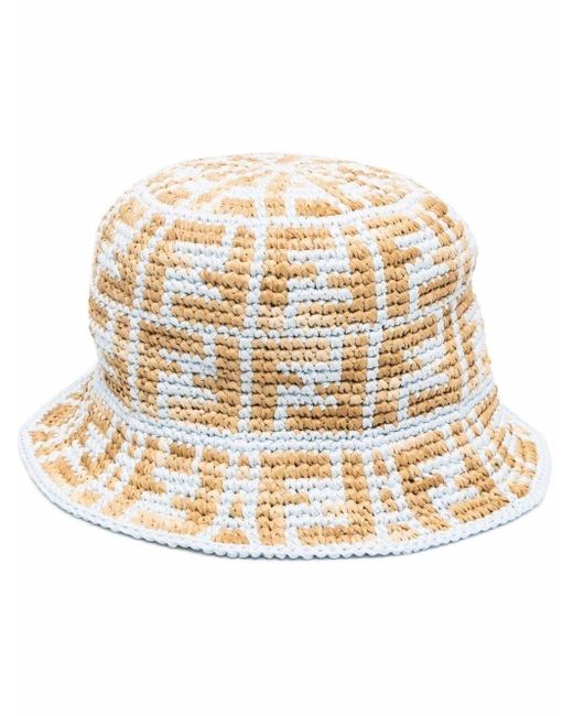 Fendi Cotton Ff Motif Crochet Bucket Hat in Blue Lyst