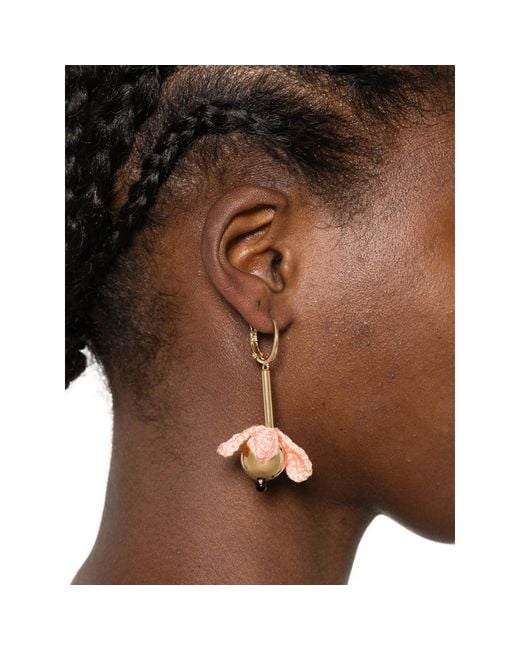 LaDoubleJ Pink Bouquet Drop Crochet-Flower Drop Earrings