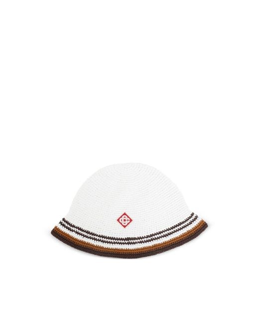 Casablanca White Crochet-Knit Striped Bucket Hat for men