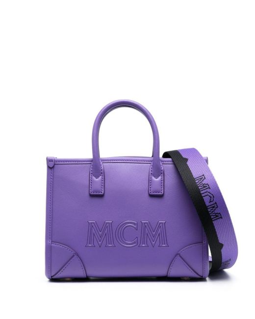 MCM Purple Logo-Embossed Leather Tote Bag