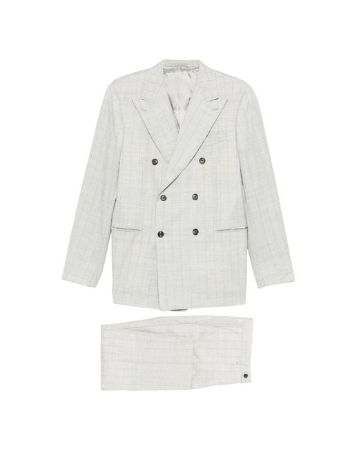 Caruso White Norma Double-Breasted Check-Pattern Suit for men