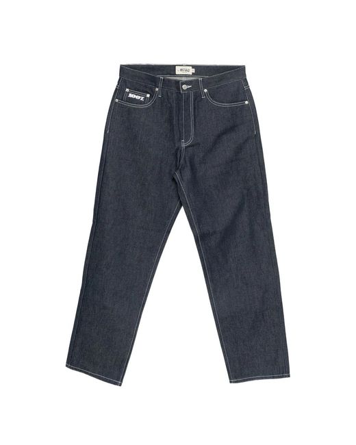 Awake Couture Blue Contrast-Stitch Straight-Leg Jeans for men