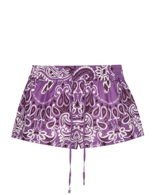 The Attico Purple Bandana-Print Beach Shorts