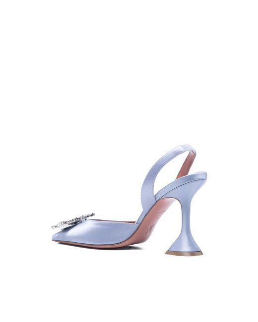 AMINA MUADDI Blue Lilac Satin Slingback Shoes