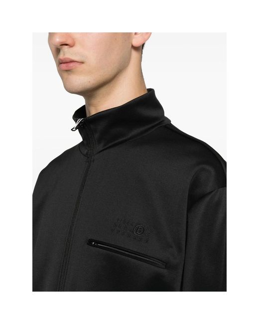 MM6 by Maison Margiela Black Logo-Embroidered Zip-Up Sweatshirt for men