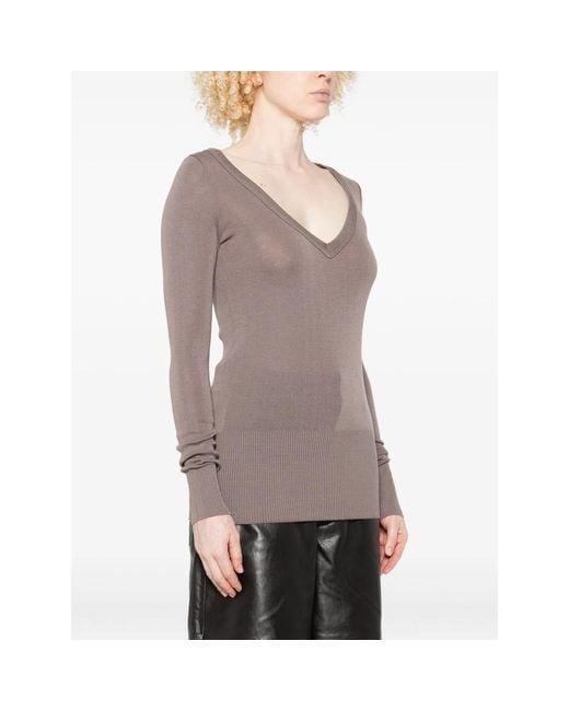 Lemaire Brown Long-Sleeve V-Neck Sweater