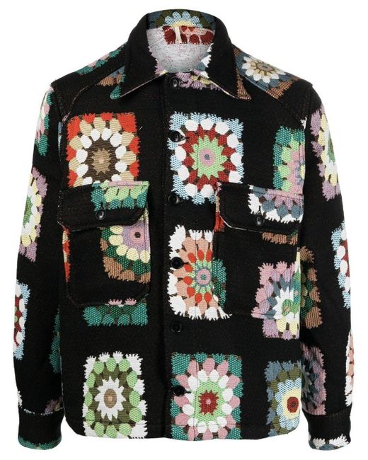 sunflower Floraljacquard Shirt Jacket in Black for Men Lyst UK