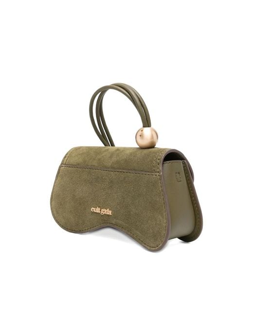 Cult Gaia Green Curved-Suede Embellished Tote Bag