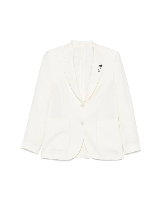 Lardini White Brooch-Detail Blazer