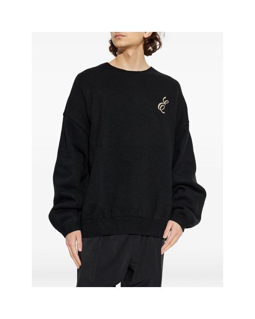 Fear Of God Black Logo-Embroidered Crew-Neck Sweater for men