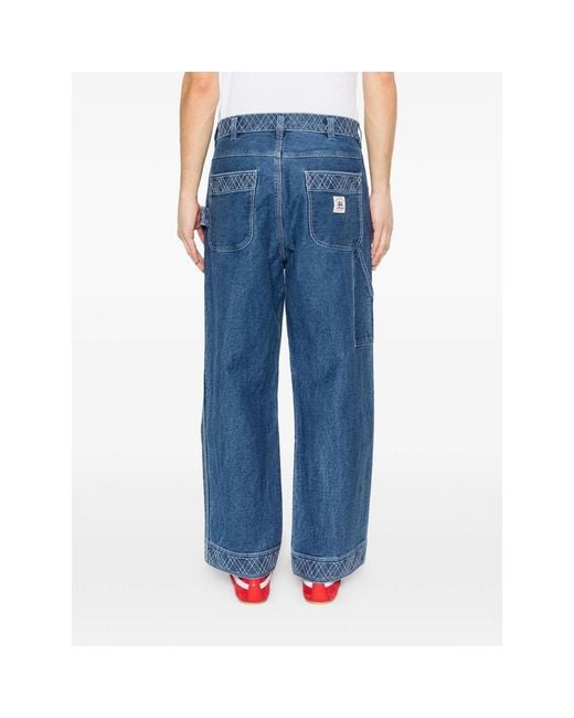 Bode Blue Embroidered Trousers for men
