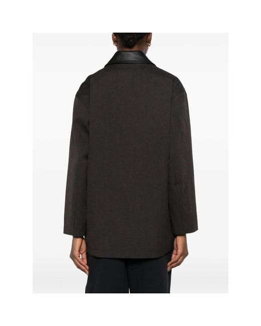 Studio Nicholson Black Leather-Collar Coat