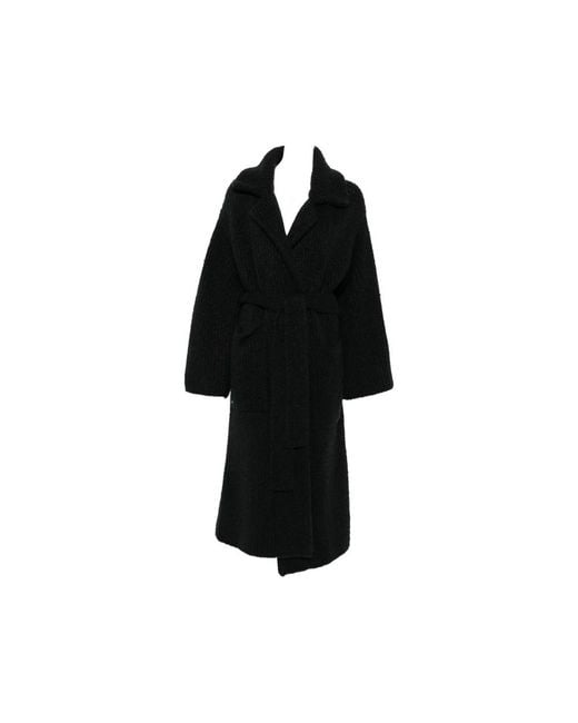 Alanui Black Ribbed-Knit Belted Coat