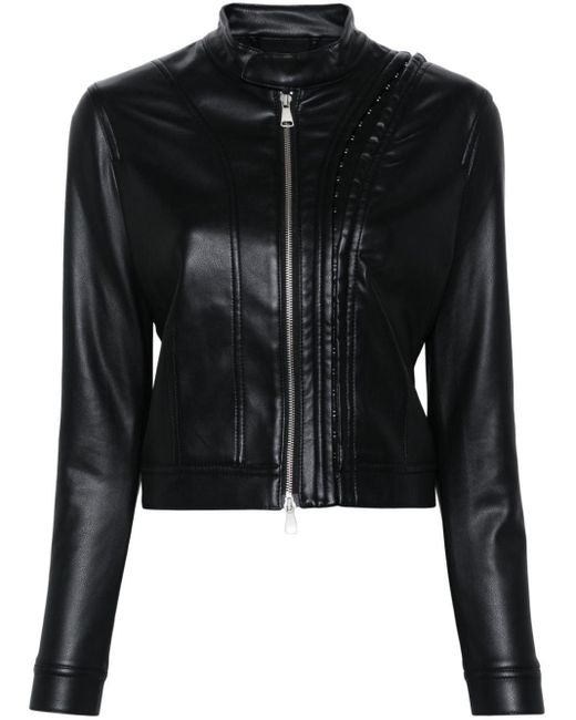 Y. Project Black Logo-Patch Faux Leather Jacket