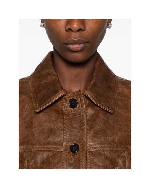 Nili Lotan Brown Susannah Leather Flap-Pocket Jacket