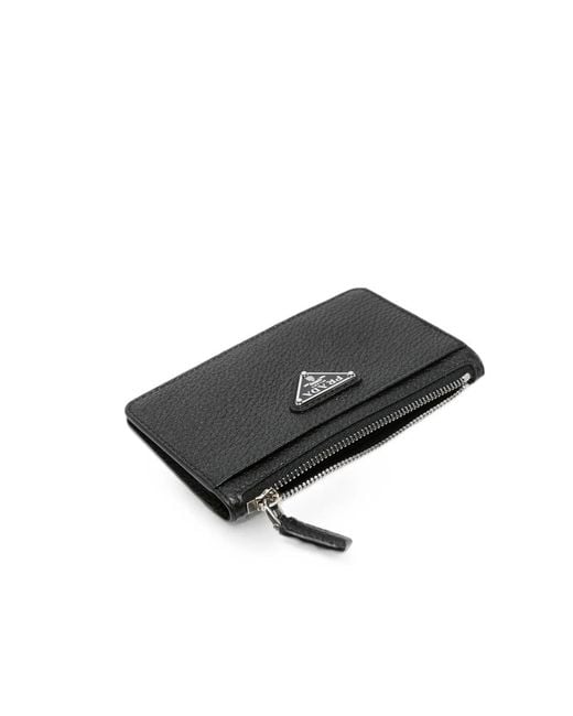 Prada Black Logo-Plaque Leather Cardholder for men