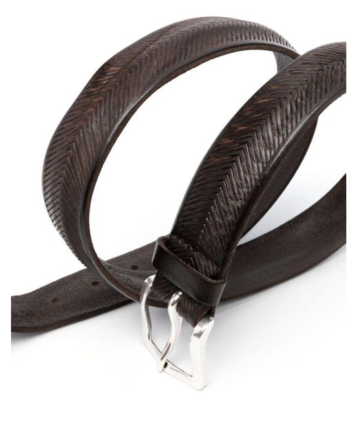 Orciani Black Herringbone Leather Belt for men