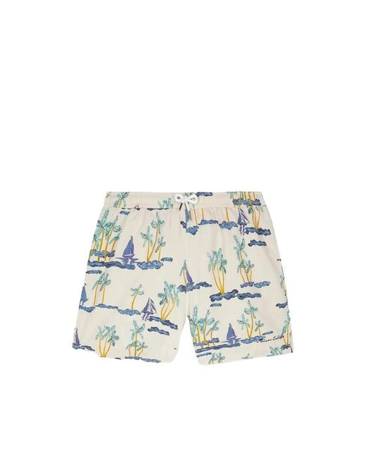 Maison Labiche White Boats Printed Swim Shorts for men