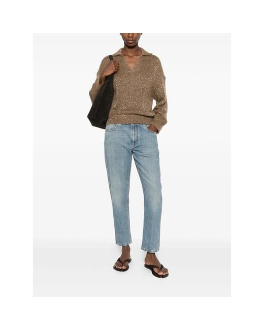 Brunello Cucinelli Blue Logo-Patch Jeans