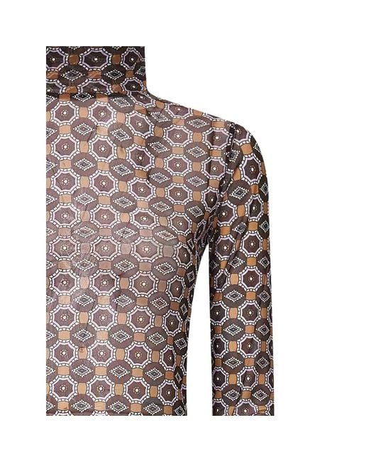 Dries Van Noten Brown Geometric-Print High-Neck Top