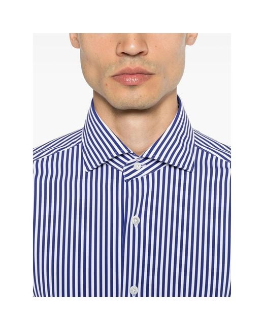 Barba Napoli Blue Striped Long-Sleeve Shirt for men