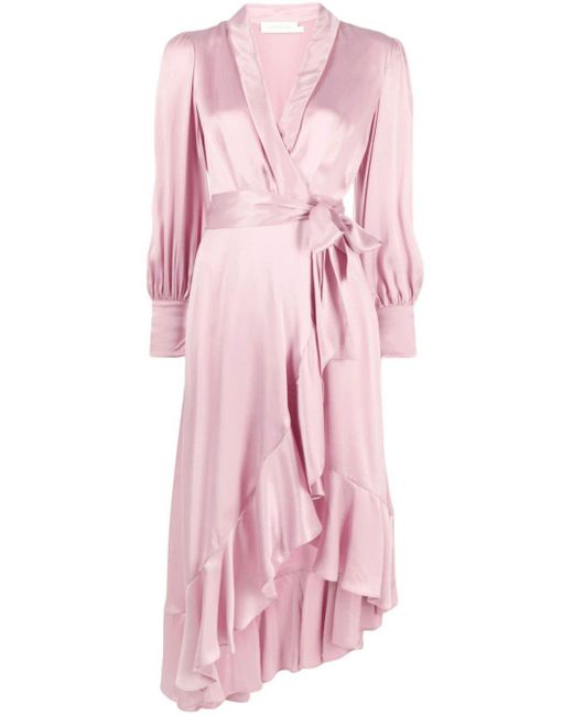 Zimmermann Pink Silk Wrap Midi Dress
