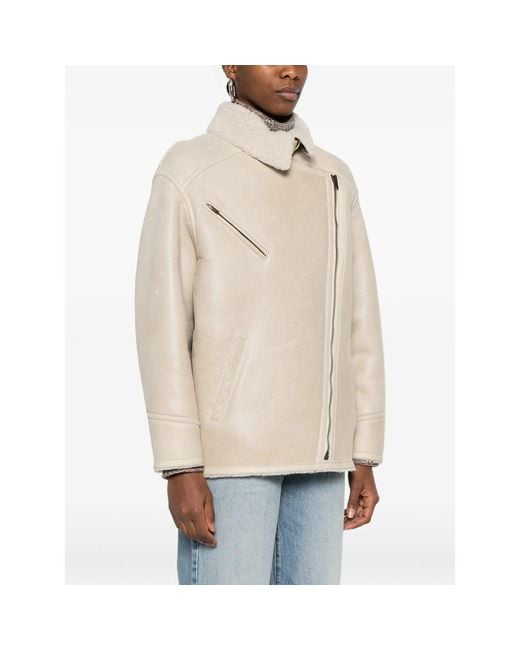 Isabel Marant Natural Adelina Shearling Zip Jacket