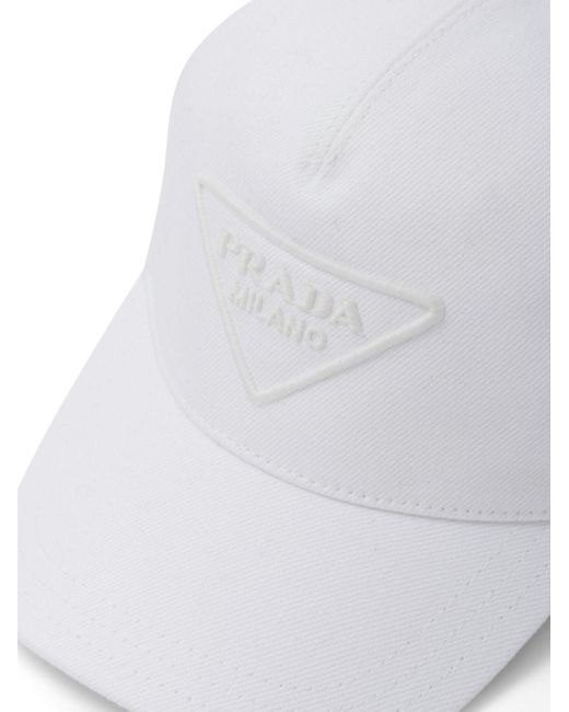 Prada White Triangle-logo Denim Baseball Cap for men