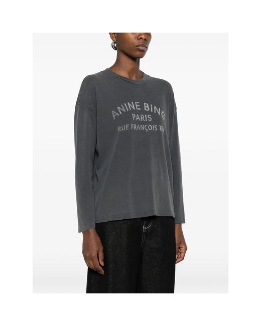 Anine Bing Gray Cotton T-Shirt