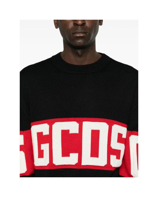Gcds Black Logo-Intarsia Knitted Sweater for men
