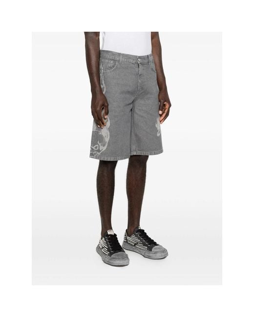 Gcds Gray Printed Denim Shorts for men