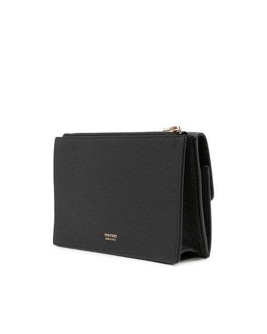 Tom Ford Black T Twist Pebbled Leather Clutch Bag