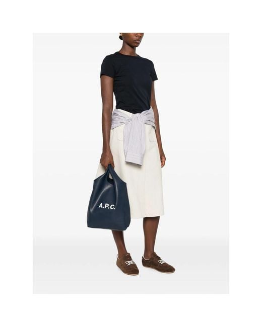 A.P.C. Blue A. P.C. Small Ninon Logo-Print Tote Bag