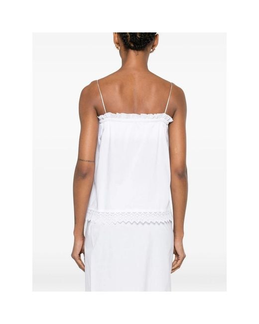 THE NINA STUDIO White Lace-Detail Ruffled Top