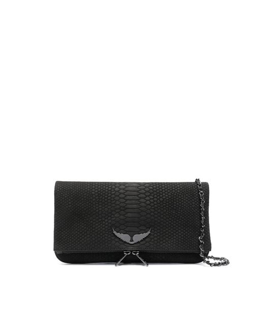 Zadig & Voltaire Black Crocodile-Embossed Crossbody Bag