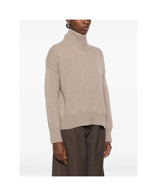 Aragona Natural Turtleneck Ribbed-Trim Sweater