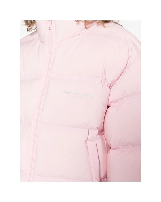 Alexander Wang Pink Reflective-Logo Cropped Puffer Jacket