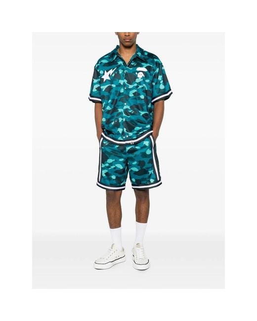 A Bathing Ape Blue Abc Camo Sta Shorts for men
